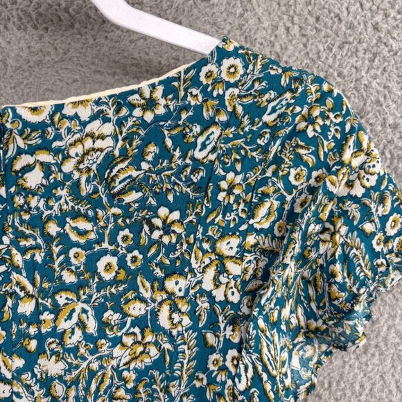 Maeve by Anthropologie Green Floral Short Sleeve Romper Belted Size 4 - Picture 6 of 14